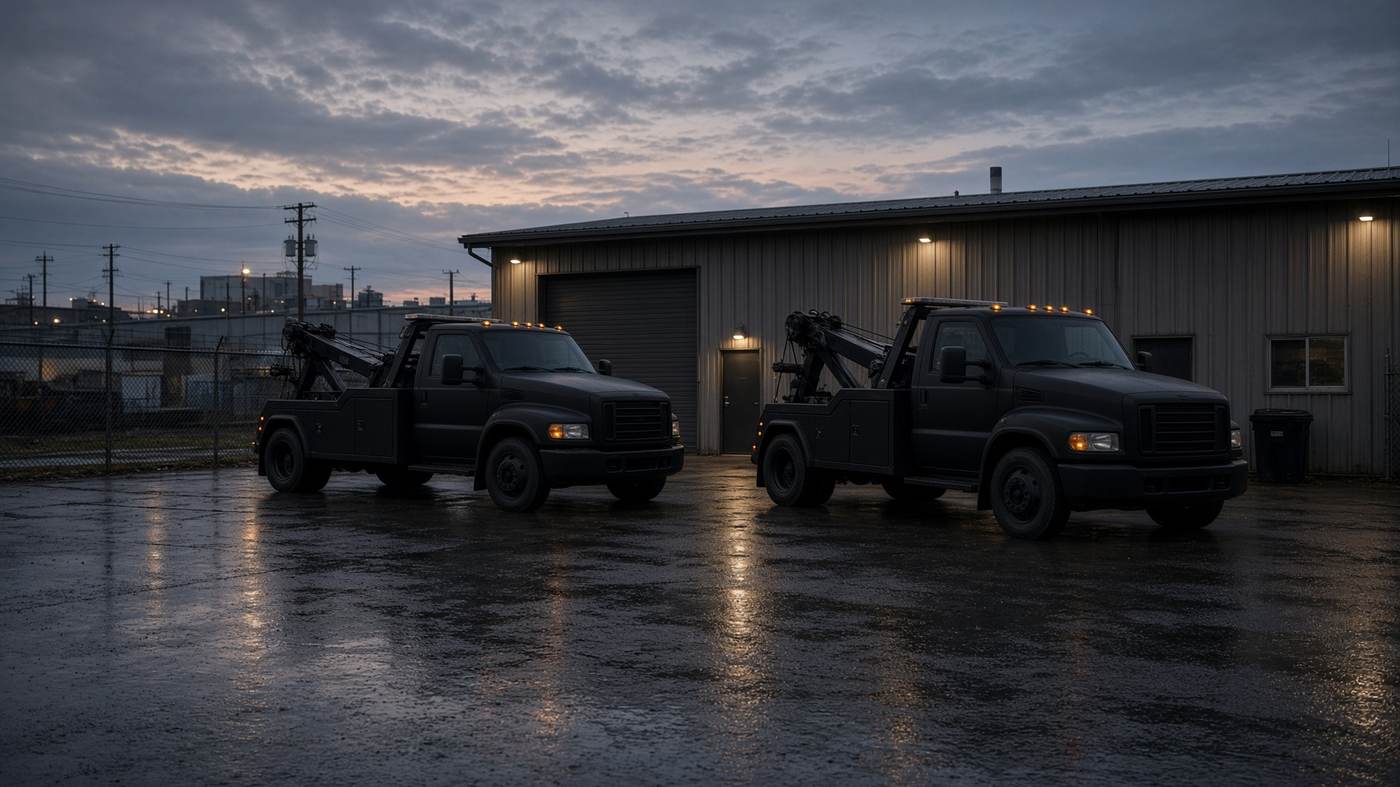 Road Rescue tow trucks staged in the Everett yard